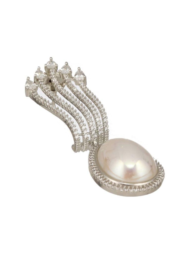 Silver Plated AD Studded & Pearl Contemporary Hoop Bali Earrings view 5