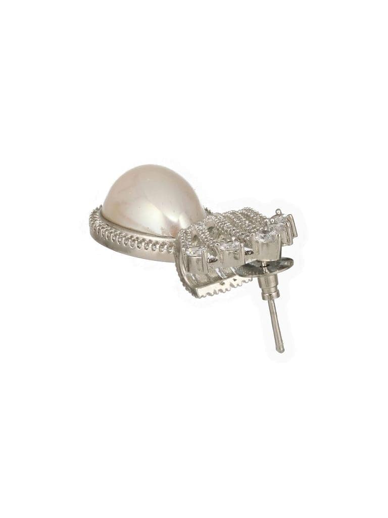 Silver Plated AD Studded & Pearl Contemporary Hoop Bali Earrings view 6