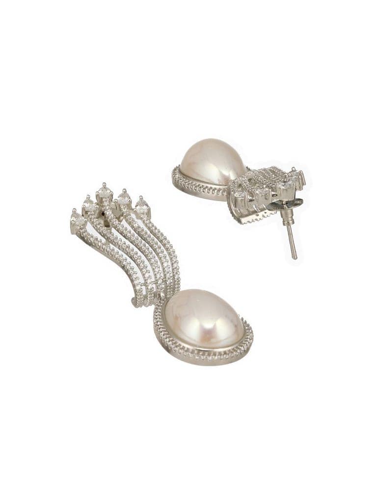 Silver Plated AD Studded & Pearl Contemporary Hoop Bali Earrings view 7