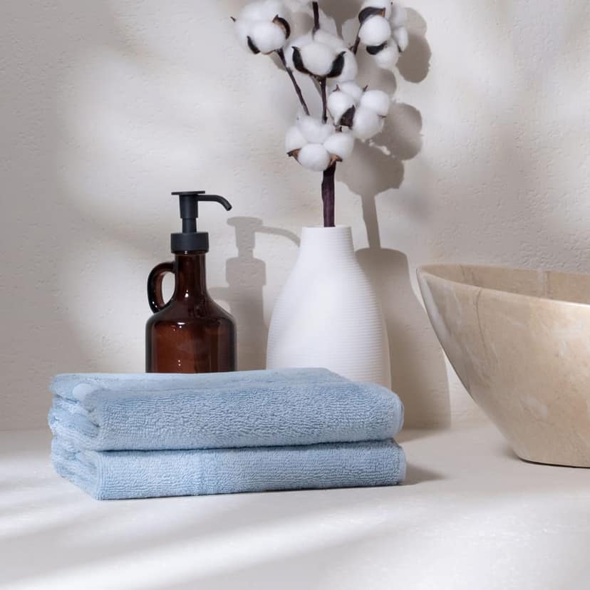 Feather & Spun Organic Cotton Hand Towel (Pack of 2) | Lavender Fragrance | GOTS Certified | Anti Microbial | Fade Resistant | Double Needle Stitch | 550 GSM | 76 cms x 45 cms view 4