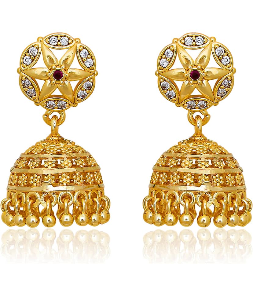 LUV FASHION Gold Jhumki Earrings ( Pack of 1 ) view 2