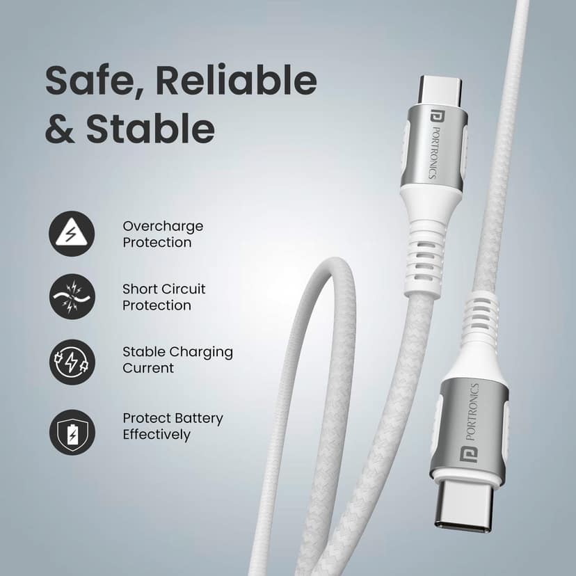 Portronics Konnect Y Type C To Type C Fast Charging Cable - White view 2