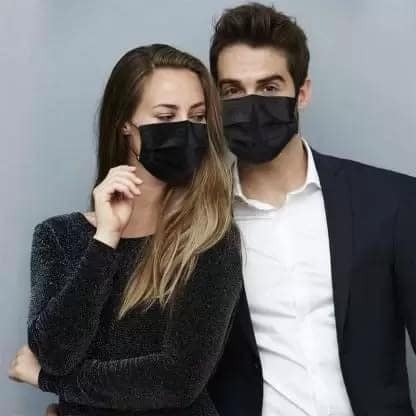 Disposable Face Masks, 3-Ply with Melt Blown Layer, Black, Pack of 100 view 2