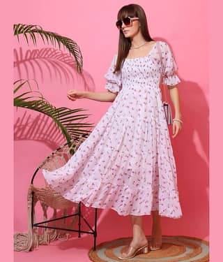 Sheetal associates Women Georgette Printed Fit & Flare Dress ( Pink )