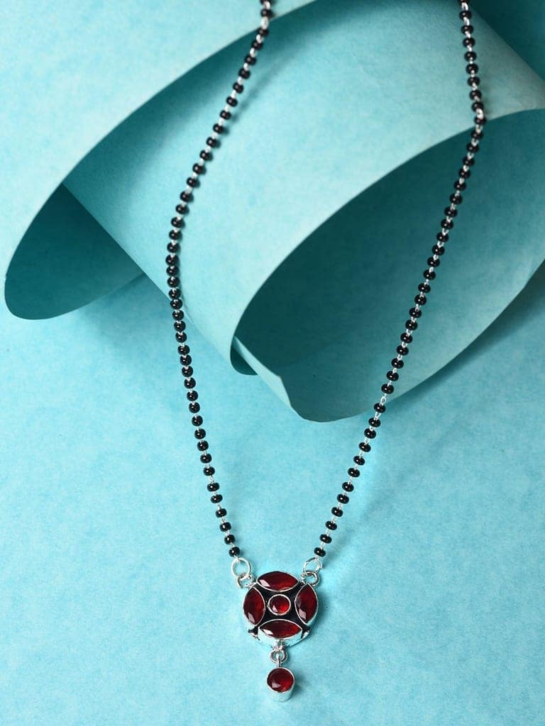 Red Silver Plated AD Studded Minimal Mangalsutra view 5