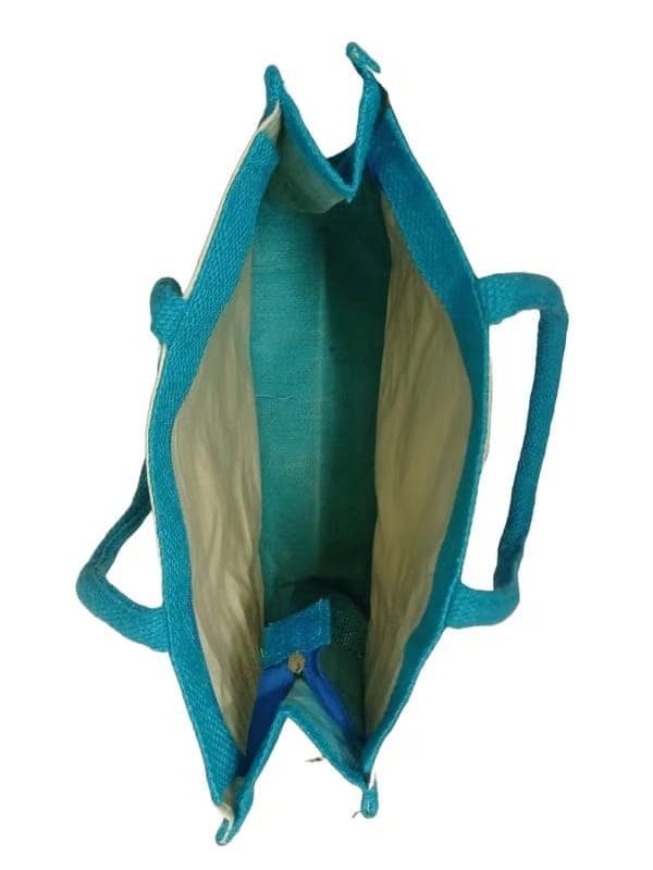 Blue and White Striped Jute Bag with Embroidery view 4