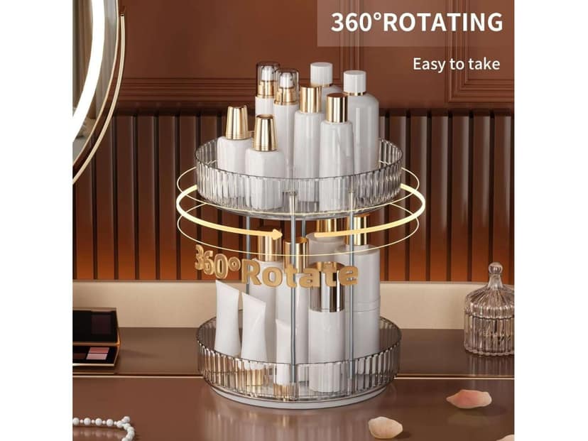 Homeness 360 Rotating Makeup Organizer, Cosmetic Storage Box, Plastic Vanity Holder for Lipsticks, Nail Polish, Perfume & Accessories, Clear - 2 Layer view 2