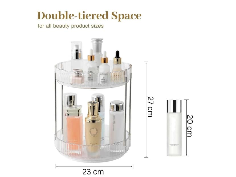 Homeness 360 Rotating Makeup Organizer, Cosmetic Storage Box, Plastic Vanity Holder for Lipsticks, Nail Polish, Perfume & Accessories, Clear - 2 Layer view 3