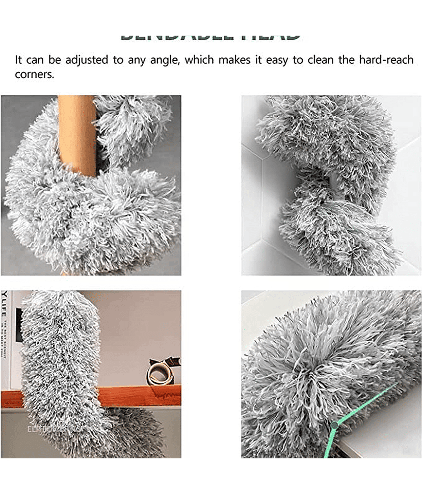 Microfiber Long Feather Duster- Bendable & Detachable Fan Cleaning Duster with 100 inches Expandable Pole Handle, Washable, Stainless Steel Handle for Ceiling, Wall, Window Blinds, Furniture view 2