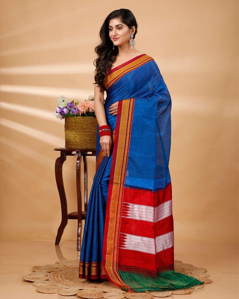 ILKAL Handloom Cotton Silk Saree Royal Blue Color with running blouse-9983 view 2