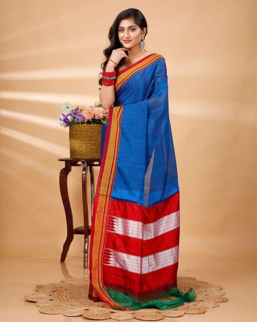 ILKAL Handloom Cotton Silk Saree Royal Blue Color with running blouse-9983 view 3