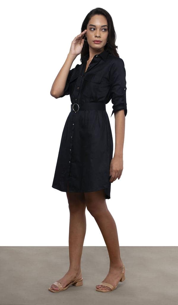 Knot N Needle: Black Belted Shirt Dress view 3
