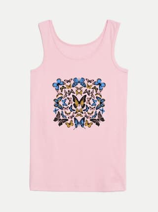 Girls Pink Printed Tanktop
