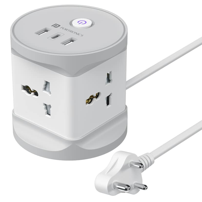 Portronics Power Plate 9 Pro 7-in-1 Power Extender, 4x Universal Sockets, 2x USB-A, Type-C Port, 2M Cord, Space-Saving with ON/OFF Switch