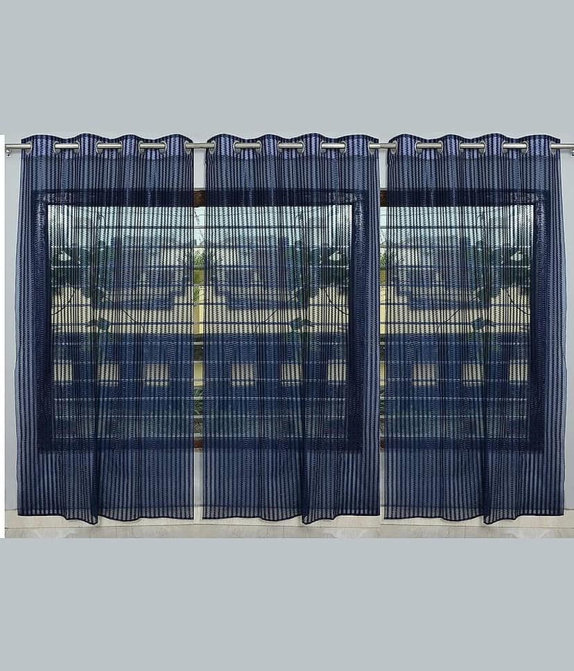 BELLA TRUE Solid Transparent Eyelet Curtain 5 ft ( Pack of 3 ) Blue