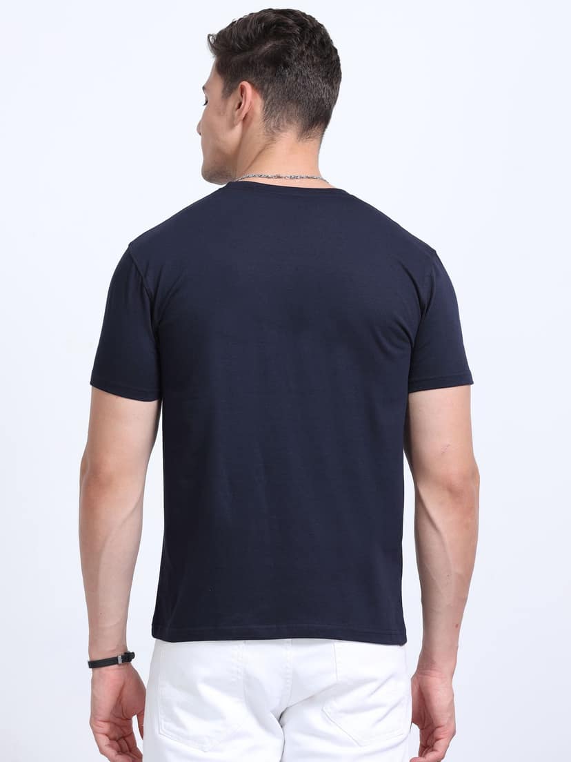 Cotton T-Shirt | Ultrafine Single Jersey | 180 GSM | Biowashed | Eco-Friendly | 100% cotton | Plain tshirt | Navy Blue Colour | Size - M (40 Chest / 27 length ) view 5