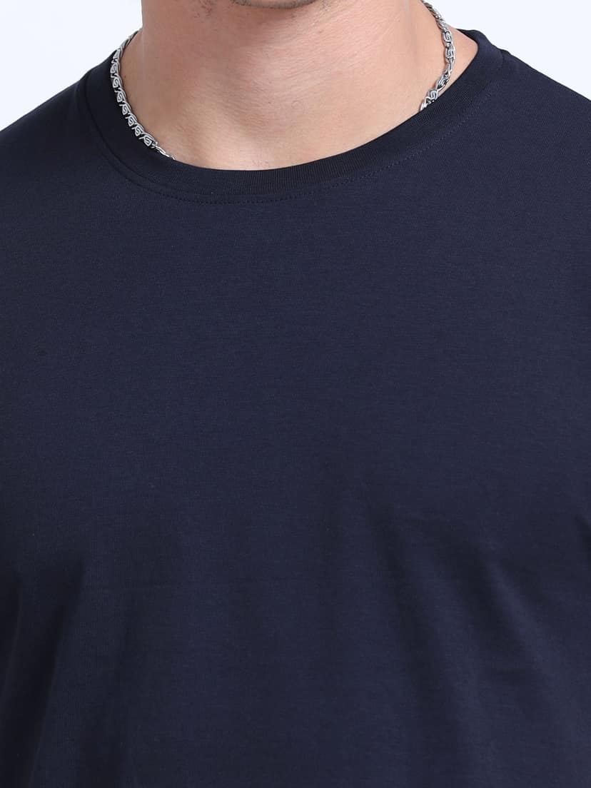Cotton T-Shirt | Ultrafine Single Jersey | 180 GSM | Biowashed | Eco-Friendly | 100% cotton | Plain tshirt | Navy Blue Colour | Size - M (40 Chest / 27 length ) view 6