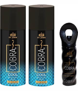 ST.JOHN Cobra Cool 150ml*2 & 15ml Perfume Deodorant Spray & Perfume for Men 315 ml - Pack of 3