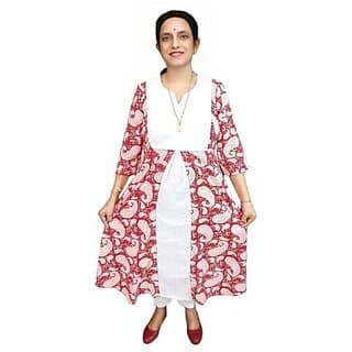 Prabha Apparels Women Printed Cotton A-line Kurta (Red)
