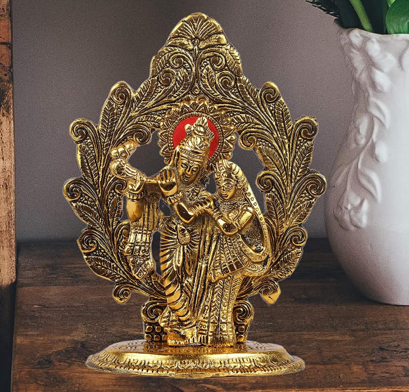 DreamKraft Metal Gold Plated with Antique Finish Radha Krishna Idol Showpiece for Home Decor view 2