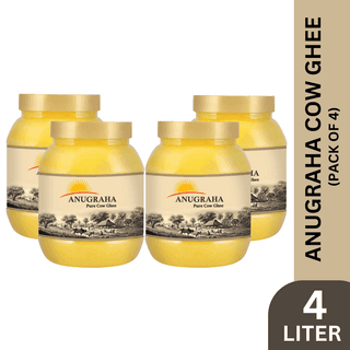 Anugraha Organic Grass-Fed Cow Ghee | Pure Desi Bilona Ghee | Cultured Vedic Ghee | 100% Natural & Traditional Processed (Pack of 4) - 4 Liters