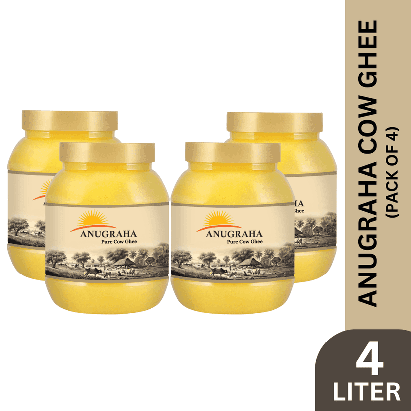 Anugraha Organic Grass-Fed Cow Ghee | Pure Desi Bilona Ghee | Cultured Vedic Ghee | 100% Natural & Traditional Processed (Pack of 4) - 4 Liters
