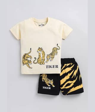 CUTOPIES Pack of 1 Boys Cotton Blend T-Shirt & Shorts Set ( Navy )