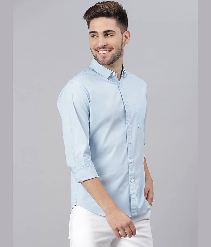 Dennis Lingo - Light Blue 100% Cotton Slim Fit Men's Casual Shirt ( Pack of 1 ) view 4