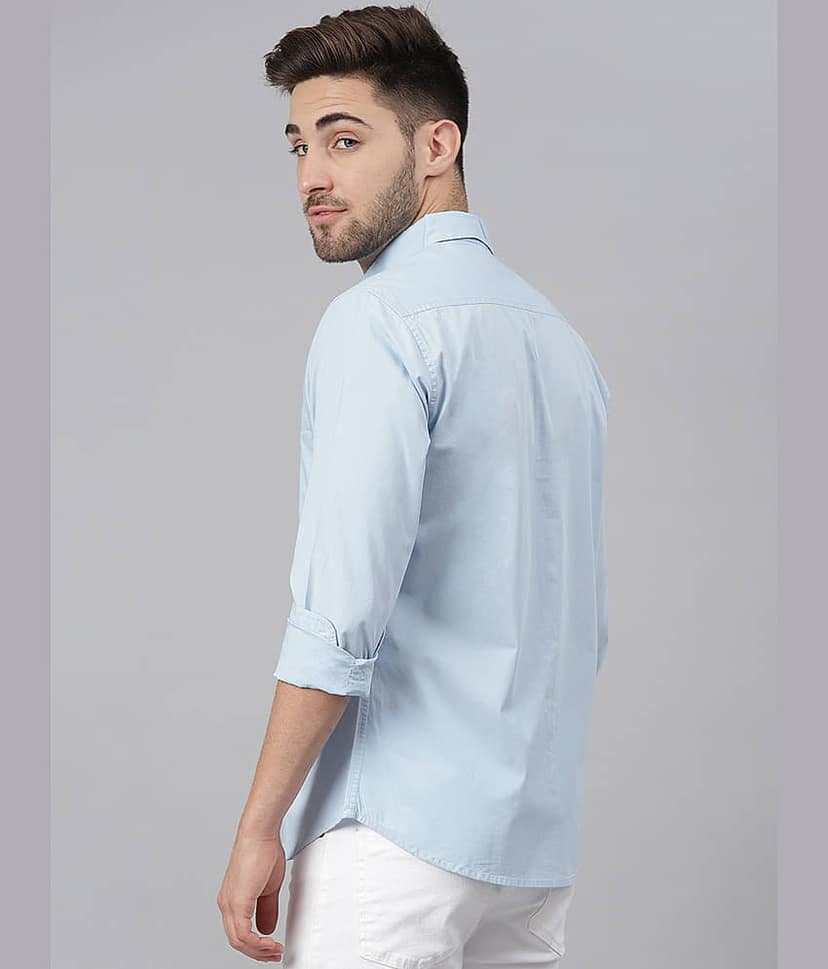 Dennis Lingo - Light Blue 100% Cotton Slim Fit Men's Casual Shirt ( Pack of 1 ) view 6