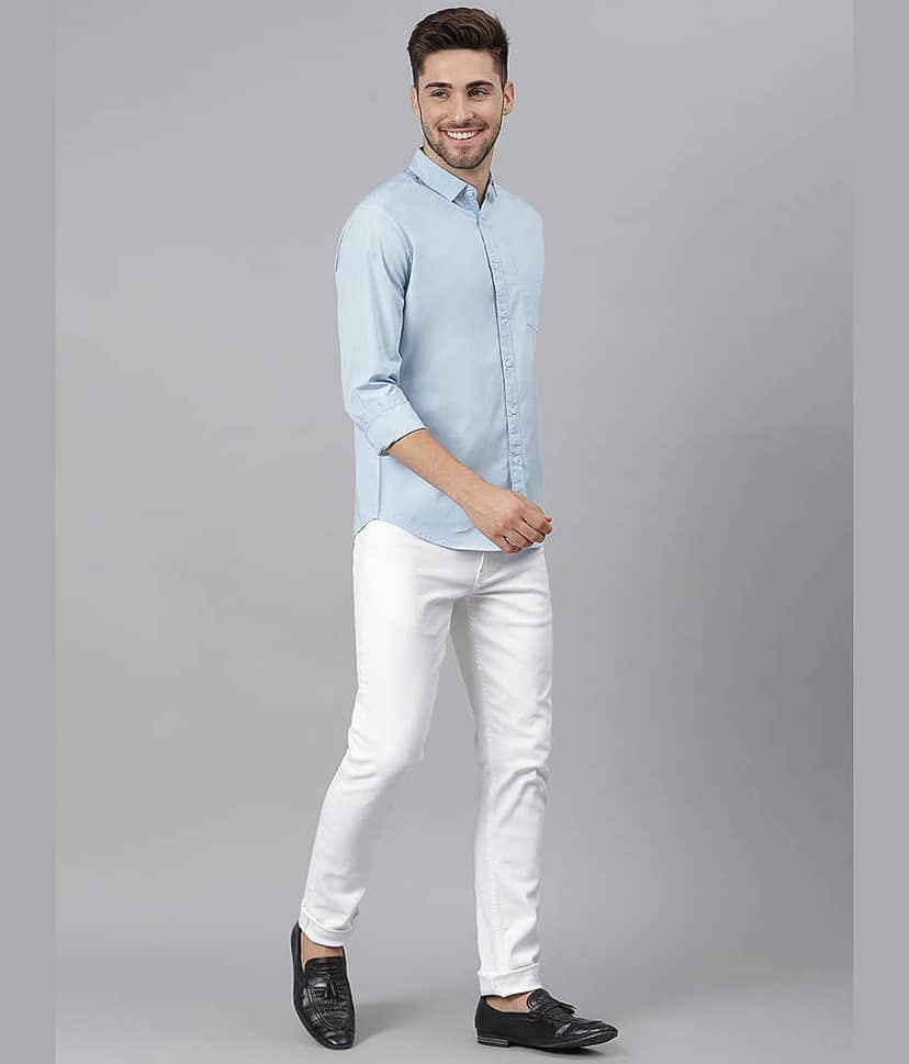Dennis Lingo - Light Blue 100% Cotton Slim Fit Men's Casual Shirt ( Pack of 1 ) view 7
