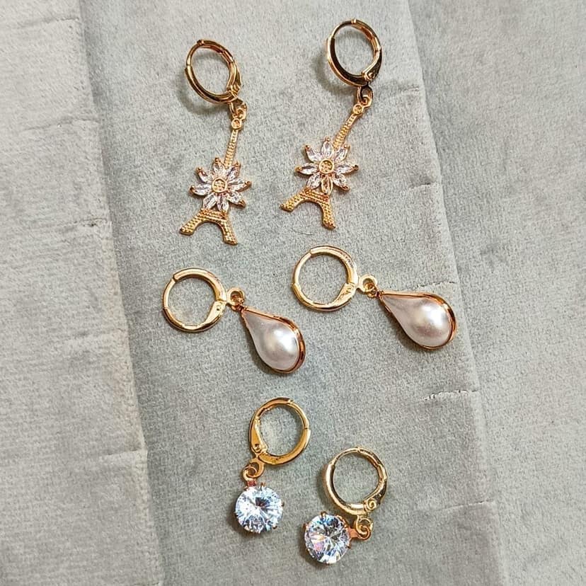 Jewelryklub Combo Of 3 Pairs American Diamond Earrings With Stone & Pearls For Girls Women view 3