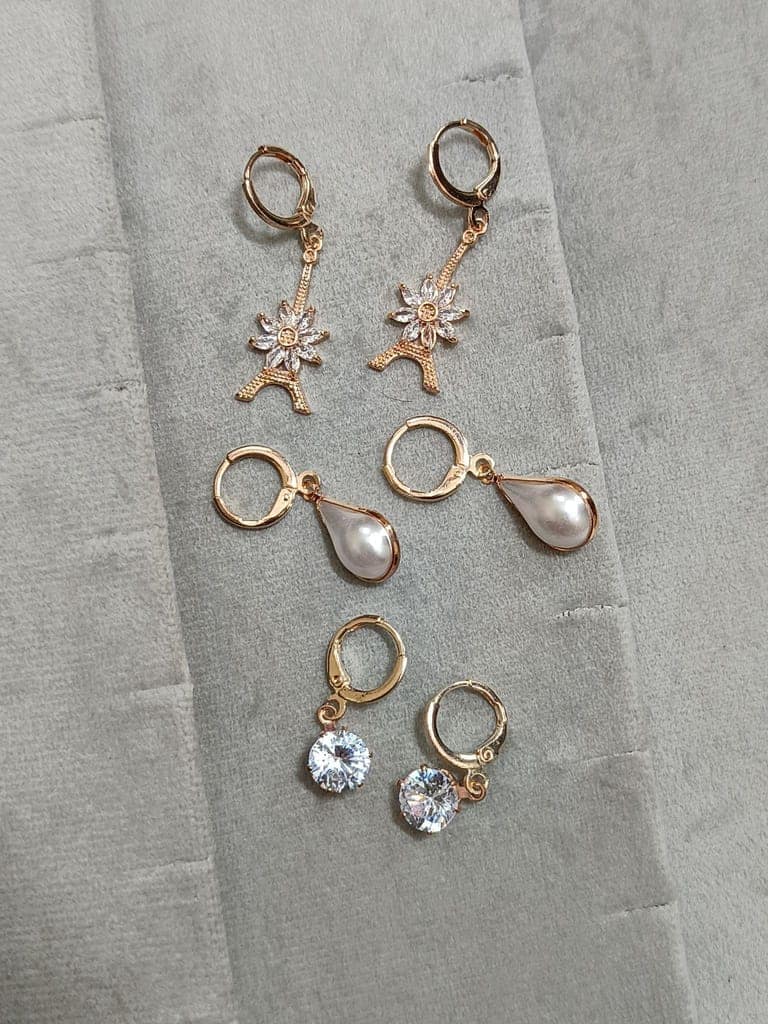 Jewelryklub Combo Of 3 Pairs American Diamond Earrings With Stone & Pearls For Girls Women view 4