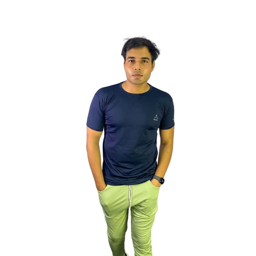 Wruxing Solid Men Round Neck Navy Blue T-Shirt view 4