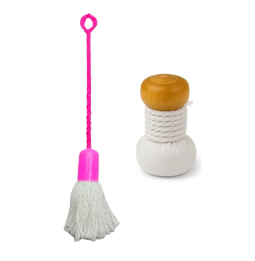 Traditional & Modern Oil Spreader Combo � Wooden Cotton Cloth Brush + Heat-Resistant Plastic Handle Thread Brush � Ghee/Oil Applicator Ideal for Dosa Tawa, Appam Pan & Iron Pans