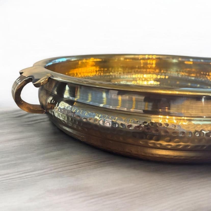 Being Classic Golden Brass Plain Urli Bowl with Handles – 8 Inch view 2