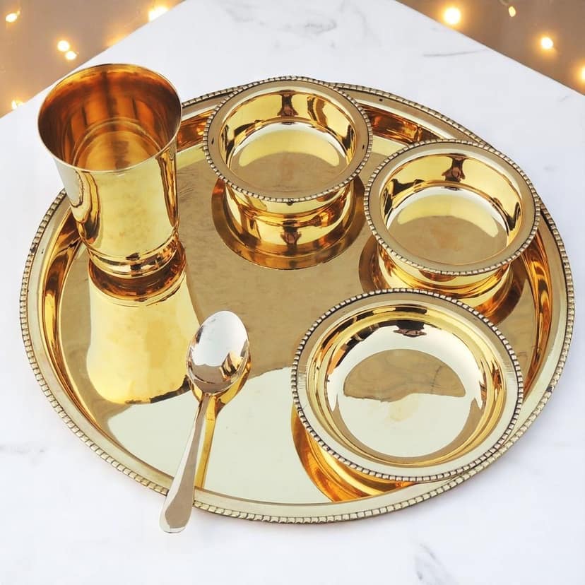 Pure Brass Thali Set 6 Pcs. (BCMAS108 B) view 4
