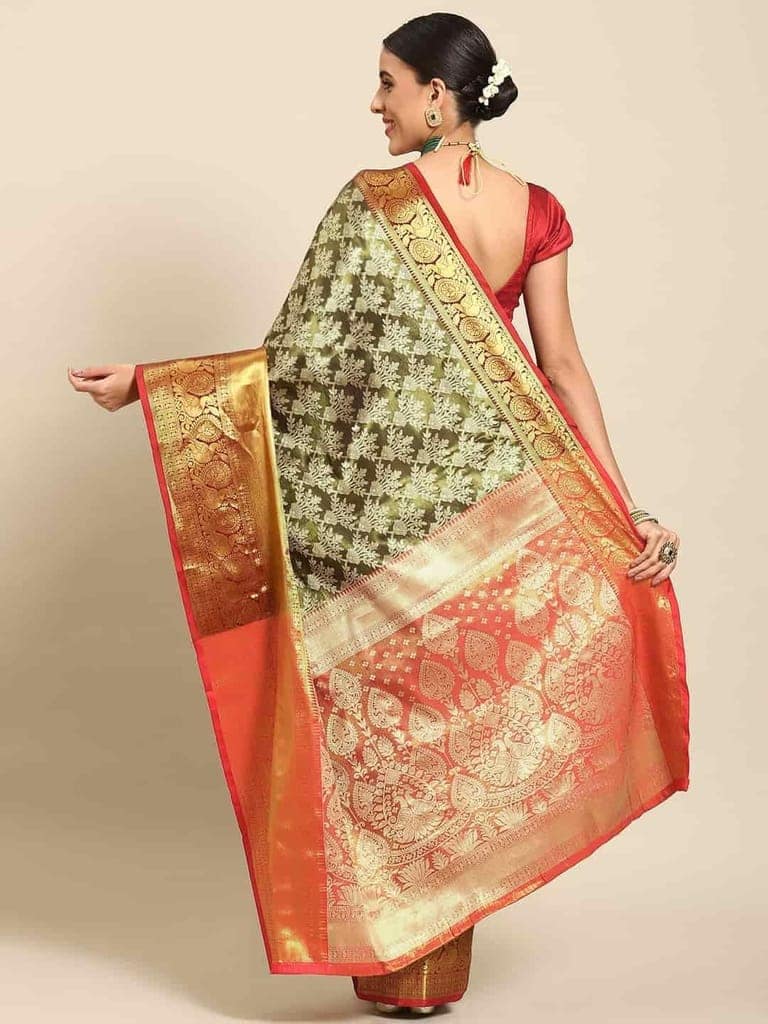 Women's Brocade Soft Silk Zari Woven Saree With Unstiched Blouse Piece view 2