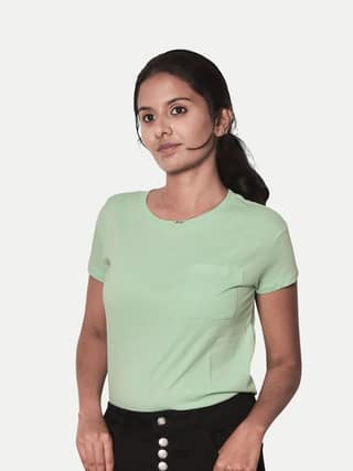 Women Sage Green Solid Half Sleeve T-shirt