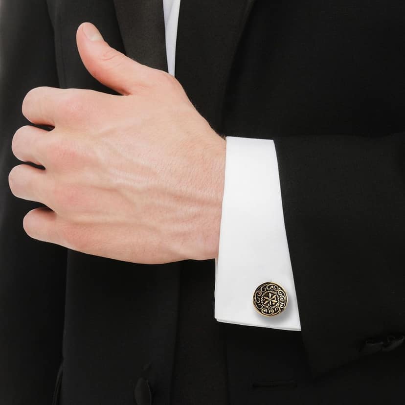 LUCKY JEWELLERY Unique Black Color Golden Plated Formal Wedding Shirt, Suit, Blazer Cufflinks Pair Set for Men.(215-M4C4-A5839) view 5