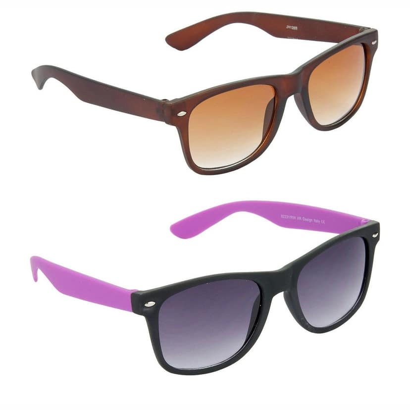 HRINKAR Men Women Boys & Girls Pilot Sunglasses Brown & Violet Frame, Brown & Grey Lens (Medium) Pack of - 2