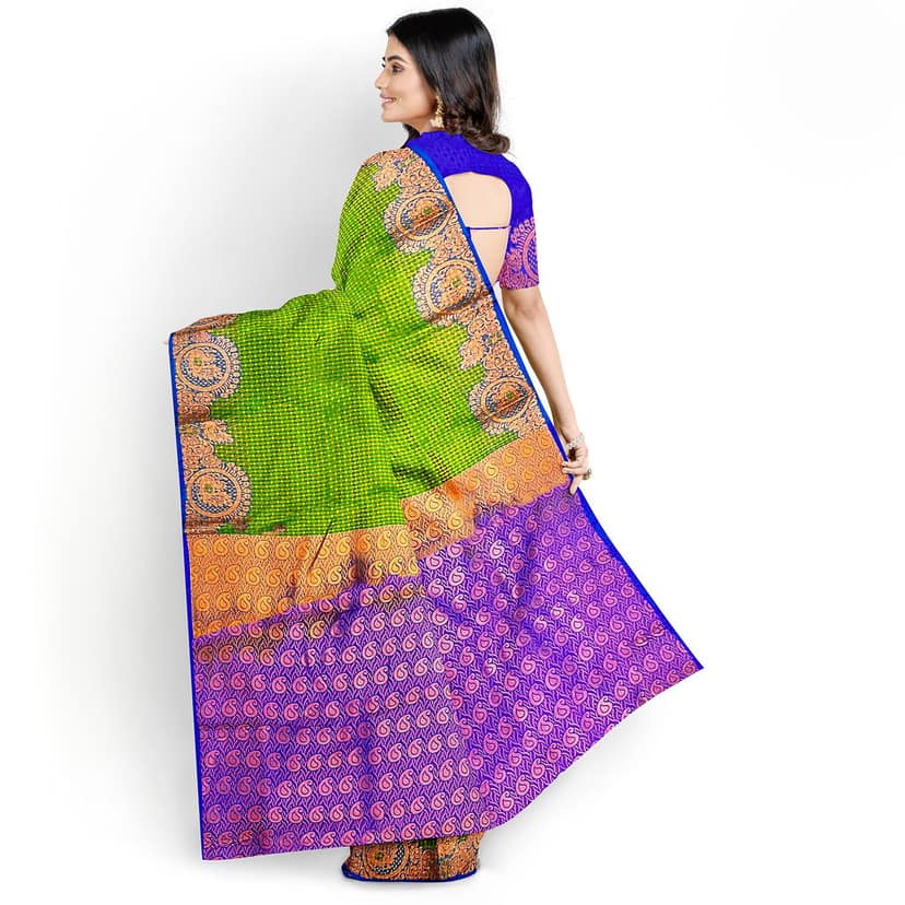 Green and Purple semi Silk Saree With Blouse Piece view 6