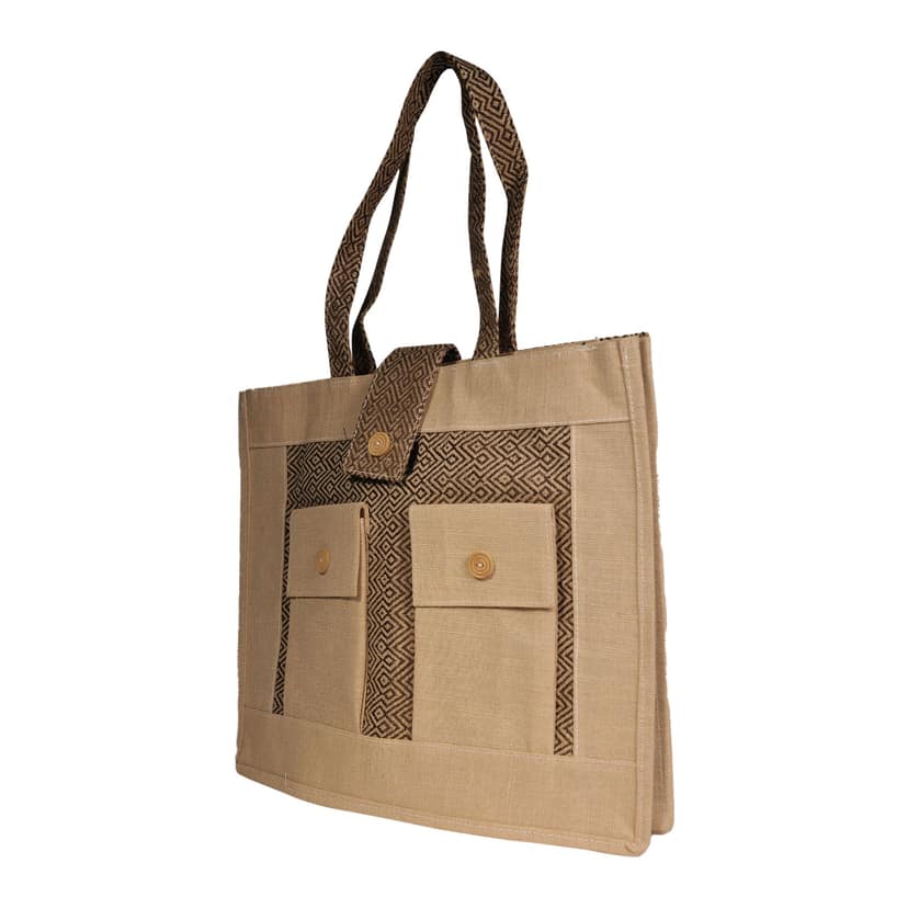 Jharcraft JUTE Shopping Bag With Front Pocket(BG00632) view 5