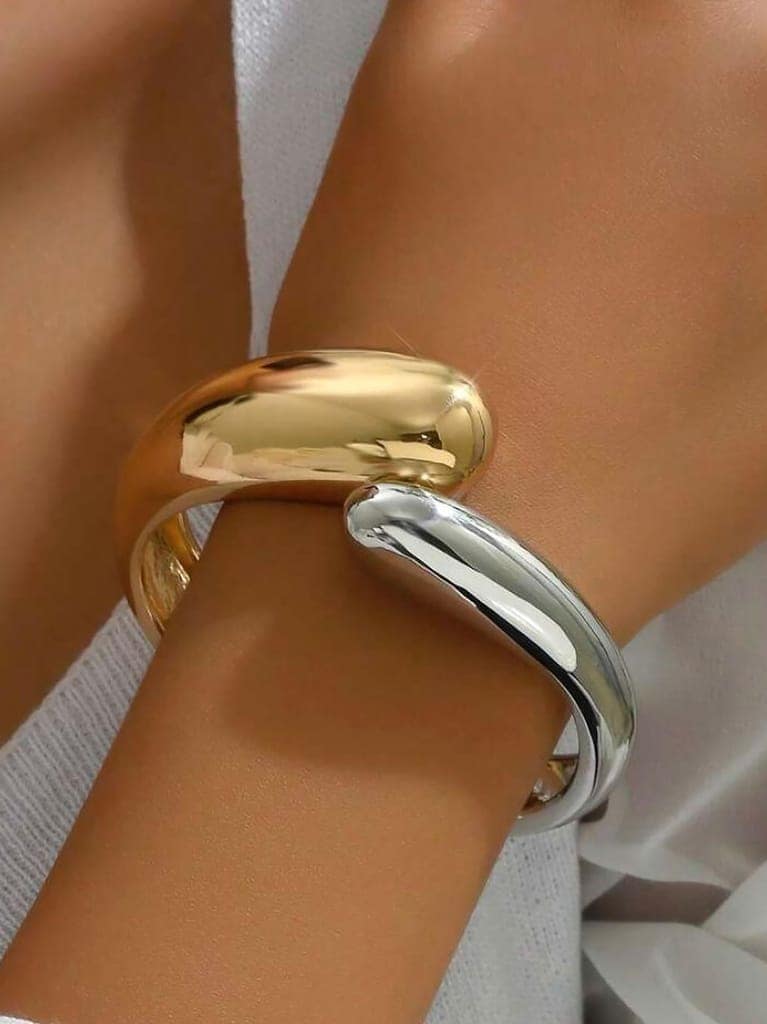 LUCKY JEWELLERY Latest Stylish Gold and Silver Toned Adjustable Cuff Bangle Bracelet for Women & Girls | Birthday Gift for Girls & Women Anniversary Gift for Wife (450-CHB2-1301) view 3