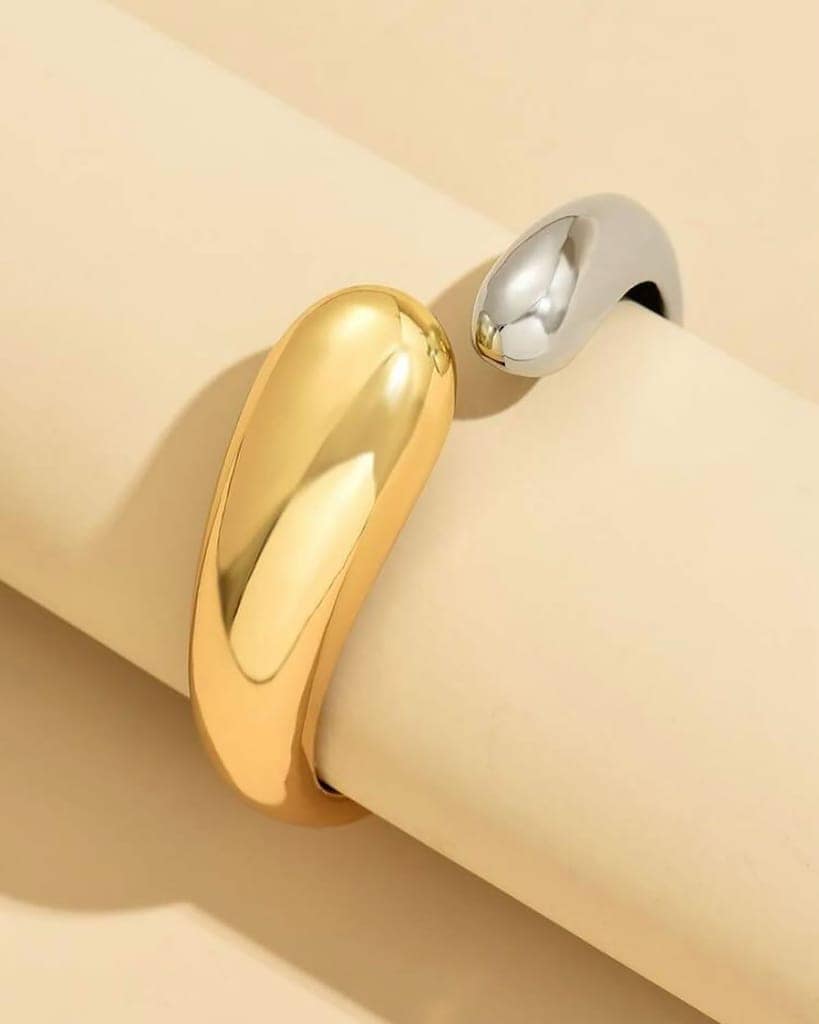LUCKY JEWELLERY Latest Stylish Gold and Silver Toned Adjustable Cuff Bangle Bracelet for Women & Girls | Birthday Gift for Girls & Women Anniversary Gift for Wife (450-CHB2-1301) view 6