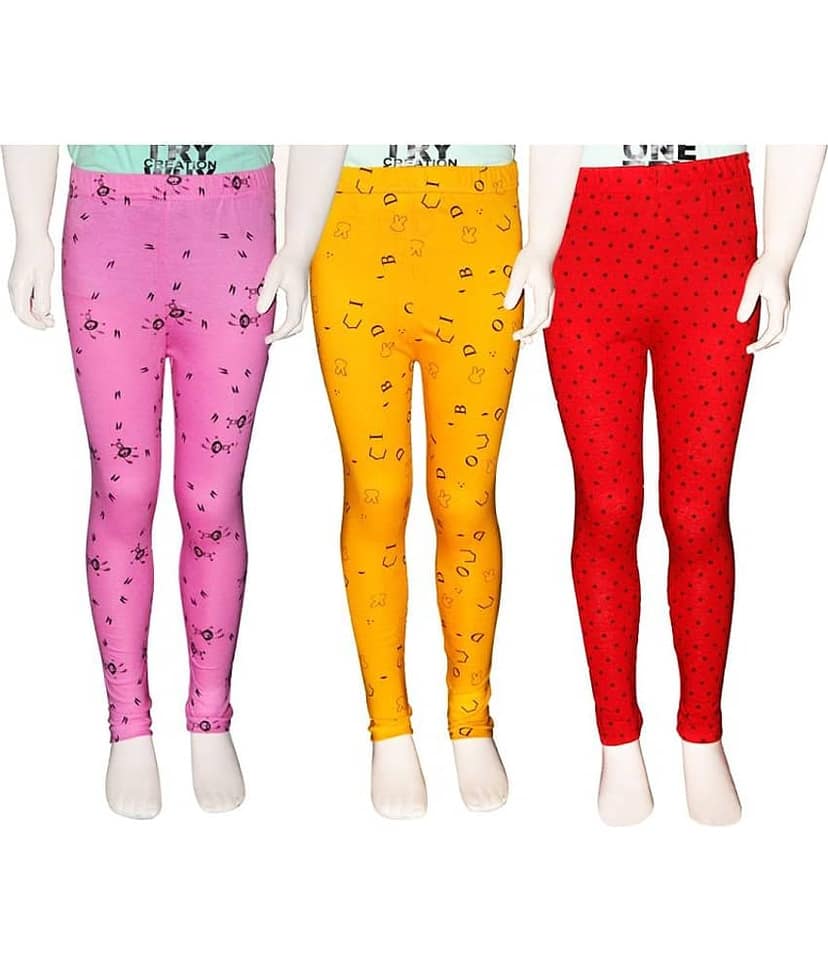 FnMe Pack of 3 Girls 100% Cotton Leggings ( Baby Pink )