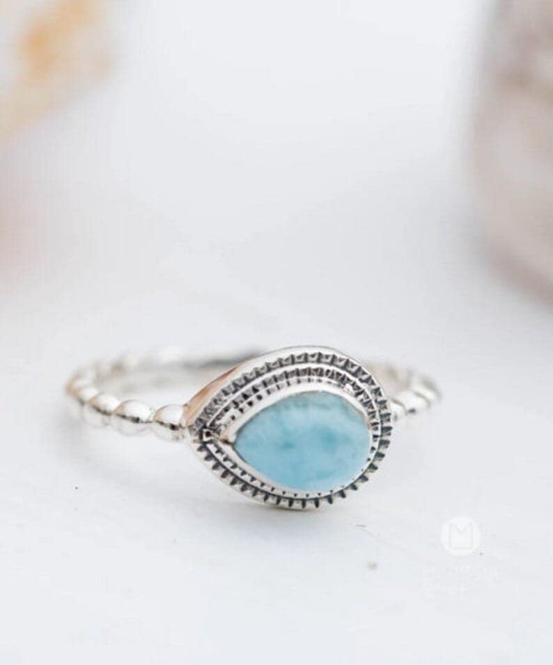 Larimar Ring Lovely 925 Sterling Silver Ring Larimar Gemstone Ring view 3