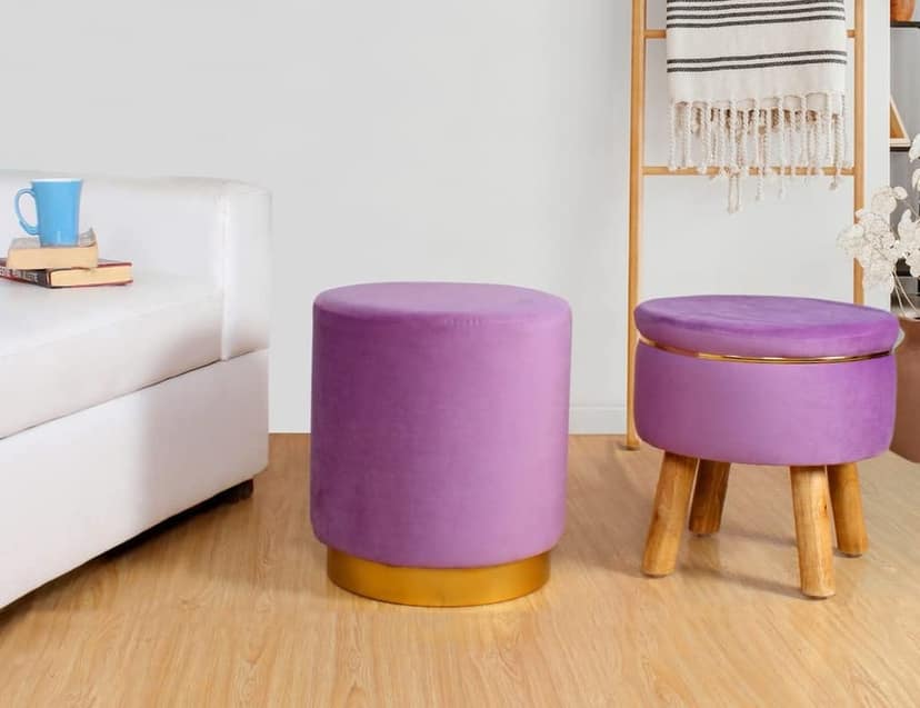 ShadowKart Ottoman Pouffes Sitting Stool for Living Room Furniture Wooden Footstools Puff Mudda Footrest Pouff for Office Home Decor, Combo