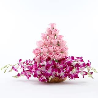 Roses And Orchids Basket