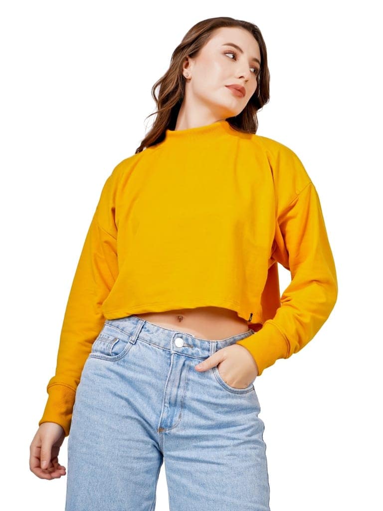 Women Full Sleeve Solid Sweatshirt (Mustard) view 2