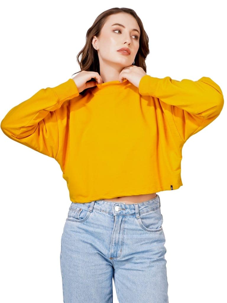 Women Full Sleeve Solid Sweatshirt (Mustard) view 3